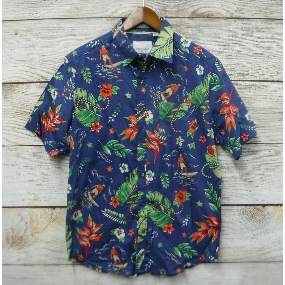 Shirt Paper Denim & Cloth Mens Medium Floral Surfer Classic Fit Button Down New